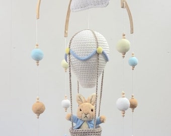 Hand Crocheted Peter Rabbit Beatrix Potter Theme Hot Air Balloon Baby Cot Nursery Mobile
