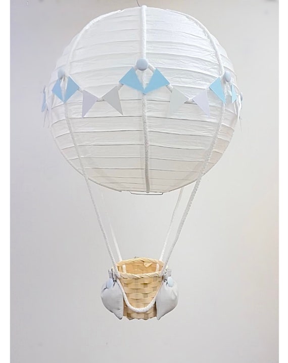 Blue Grey White Themed Hot Air Balloon Nursery Light Shade