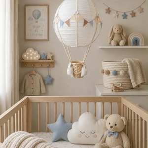 Neutral Blue Themed Hot Air Balloon Nursery Light Shade