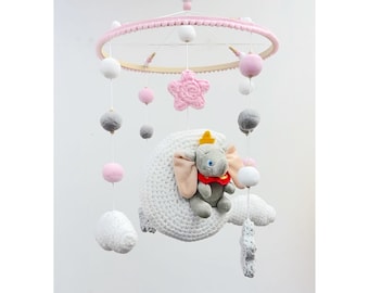 Baby Girls Pink Disney Dumbo Theme Hand Crocheted Nursery Cot Mobile