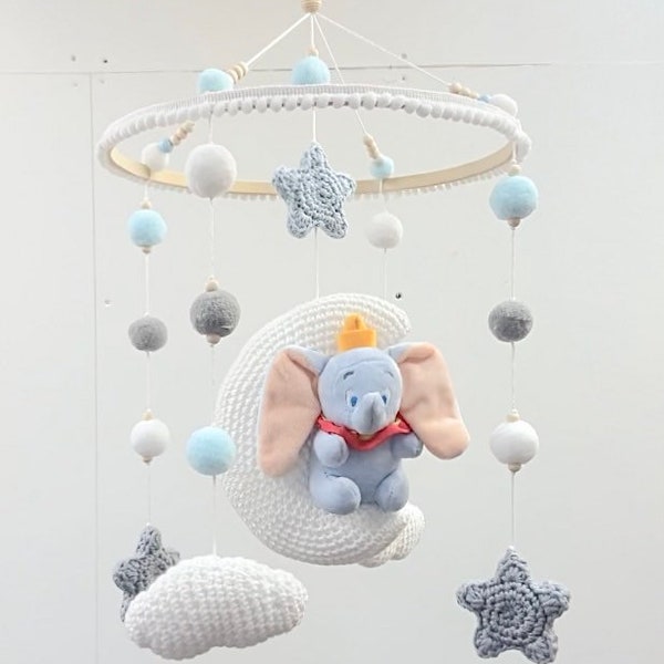 Dumbo Themed Hand Crocheted Baby Nursery Cot Mobile