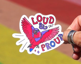 Loud and Proud (Bisexual) Sticker • Love Birds Pride Collection • Pride Stickers • LGBTQIA+ • Pride Flags • Bi-Pride • Bisexual Flag Colours