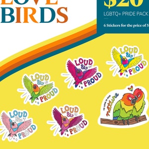 Love Birds Bundle (All Love Bird Pride Stickers) • Pride Sticker • Arcobaleno • LGBTQIA+ • Regalo per lui • Regalo per lei • Regalo per loro • Colore
