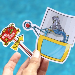 Pegatinas de Sink the Siren + Mermaid Dunk Tank • Verano pecaminoso • Pegatina de sirena • Sirena aterradora • Sirena de terror • Pegatina de carnaval • Retro