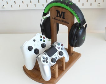 Personalized Controller and Headset Stand, Gaming Desk Organizer, Custom Gamer Gift for Boyfriend Husband, Birthday, Gaming Accessory Holder