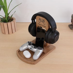 Personalized Gamer Controller & Headphone Stand with Phone Holder – Custom Gift for Men, Boyfriend Birthday Present