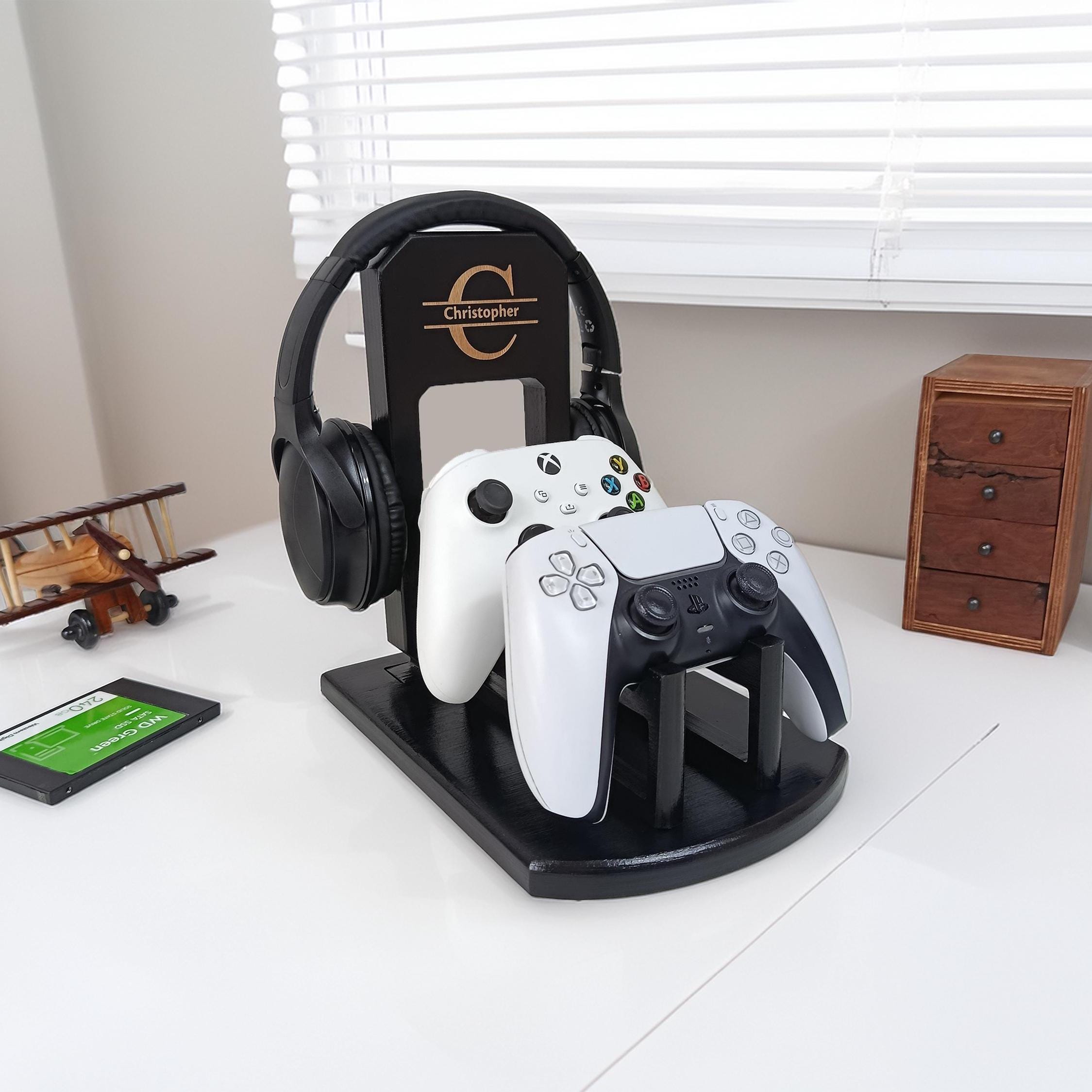 Personalized Controller & Headphone Stand, Custom Wooden Headset Holder, Christmas Gamer Gift for Him