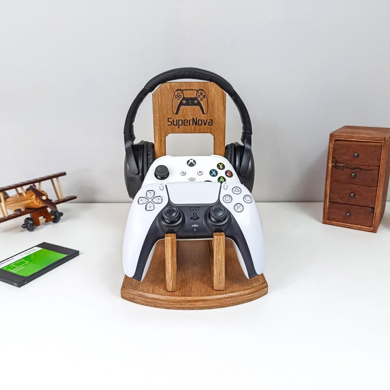 Personalized Wooden Controller Stand — Engraved Birch Gamer Desk Holder ...