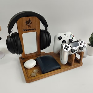 Personalized Controller & Headphone Stand: Organic Wood Gamer Gift