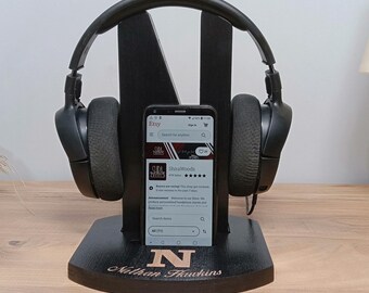 Suporte de madeira personalizado para fones de ouvido, decoração gamer personalizada.