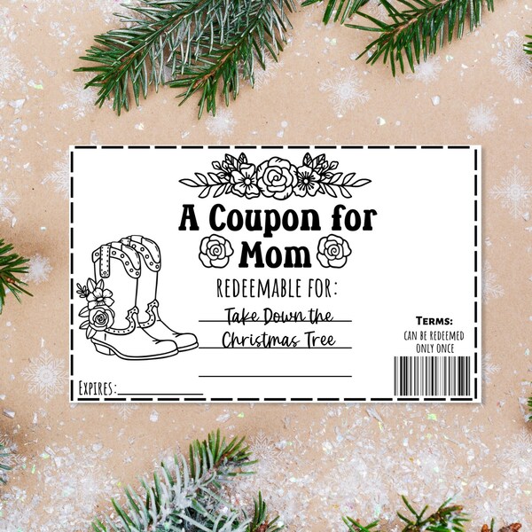 Coupon Book for Her, Printable Gifts, Western Gifts for Women, Cheap Stocking Stuffers, Kids Gift to Mom, Last Minute Christmas Gifts