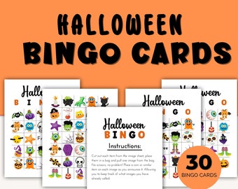 Halloween Bingo Printable, Halloween Games for Kids Party, 30 Bingo Cards Digital, Classroom Games, Spooky Party Supplies, Instant Download