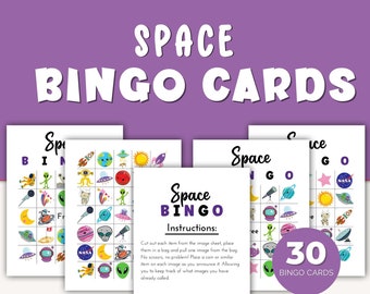 Tarjetas de bingo espacial imprimibles, bingo de cumpleaños para niños, cumpleaños espacial imprimible, actividades de fiesta de cumpleaños, juegos de fiesta de cumpleaños para niños