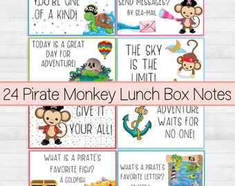 Back to School Lunch Box Notes, Lunch Notes, Pirate Cards, Lunchbox Joke Cards, Monkey Gifts for Kids, Pirate Gifts, Printable Gifts