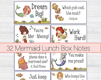 Mermaid Note Cards, Mermaid Gifts for Girls, Lunchbox Note Printable, Lunch Box Jokes, Cute Lunch Notes, Back to School Gift, Lunch Box Gift