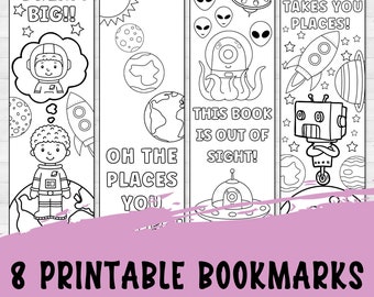 Alien Bookmark, Printable Bookmarks for Kids, Space Party Favors, Planet Coloring Pages, Reading Gifts, Easter Gifts for Students