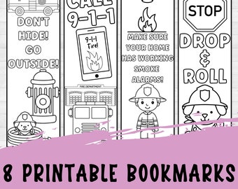 Fire Safety Printable, Fireman Party Favors, Bookmarks to Color, Firefighter Kids Birthday, Student Gifts from Teacher, Reading Gifts