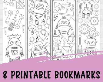 Robot Party Favor, Printable Bookmarks to Color, Reading Rewards for Kids, Last Minute Gift Ideas, Cheap Gifts for Friends, Classroom Gifts