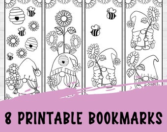 Sunflower Gnome, Bookmarks to Color, Gifts for Gnome Lover, Under 5 Dollars, Birthday Gift for Mom, Printable Bookmarks Set, Teacher Gifts