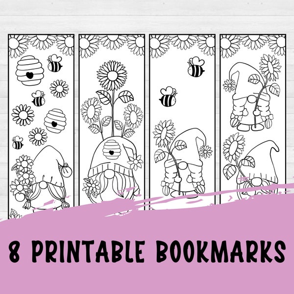 Sunflower Bookmark, Gnome Coloring Pages, Gnome Lover Gift, Gifts Under 5, Christmas Stocking Fillers, Cheap Holiday Gift, Hanukkah Gifts