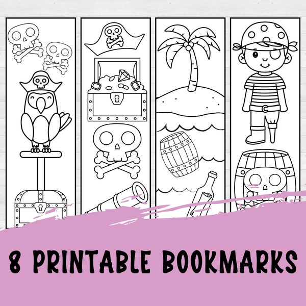 Bookmarks to Color, Pirate Party Favors, Printable Gifts, Reading Rewards, Classroom Gifts from Teacher, Last Minute Gift Ideas, Instant