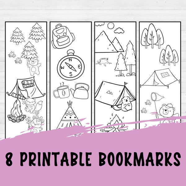 Camping Bookmarks to Color, Woodland Party Favor, Classroom Gifts, Reading Rewards, Last Minute Gift Idea, Camping Gifts for Kids, DIY Craft