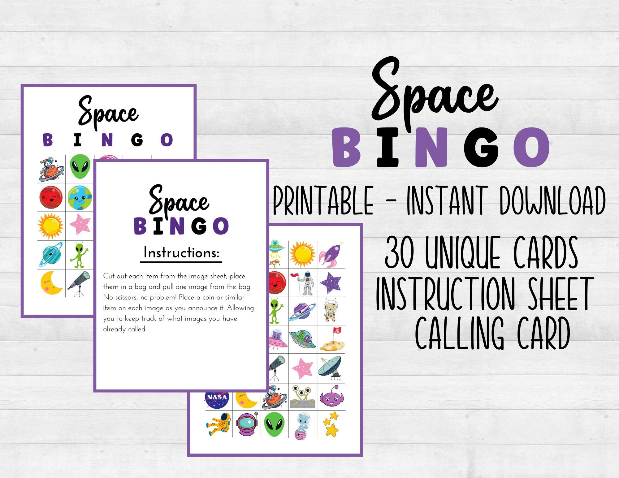 Space Bingo Cards Printable Birthday Bingo For Kids Space Etsy