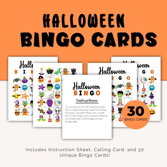 Halloween Bingo Printable, Halloween Games for Kids Party, 30 Bingo Cards Digital, Classroom Games, Spooky Party Supplies, Instant Download