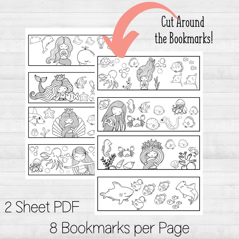 Mermaid Bookmarks to Color Mermaid Coloring Pages for Kids Etsy