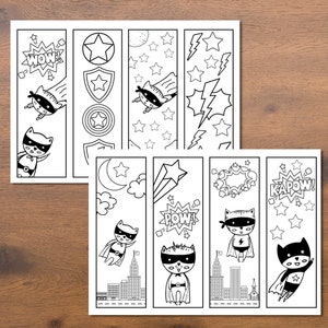 Bookmarks to Color, Superhero Party Favors, Cat Lover Gifts, Reading ...