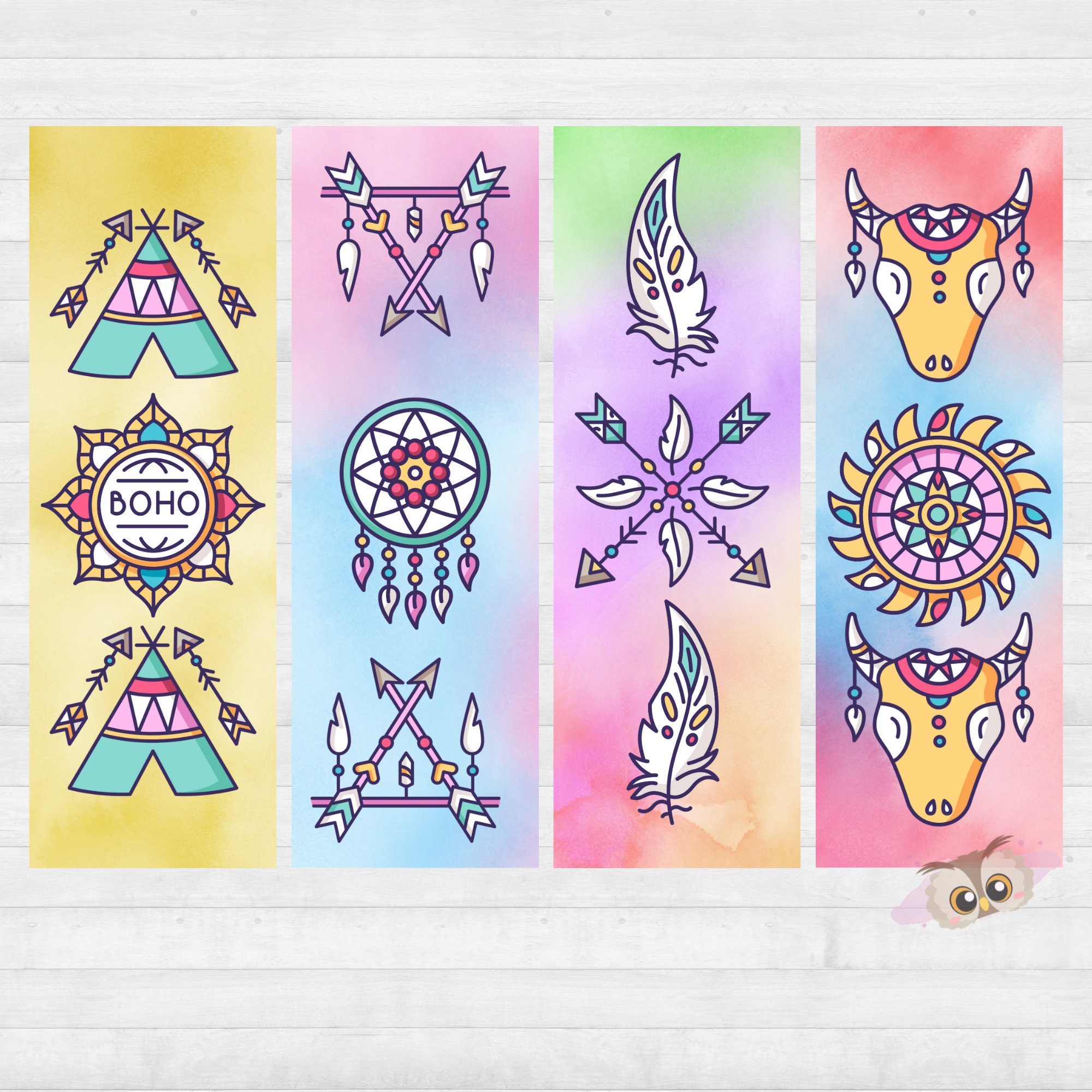 boho-printable-bookmarks-set-of-8-bookmarks-bohemian-etsy