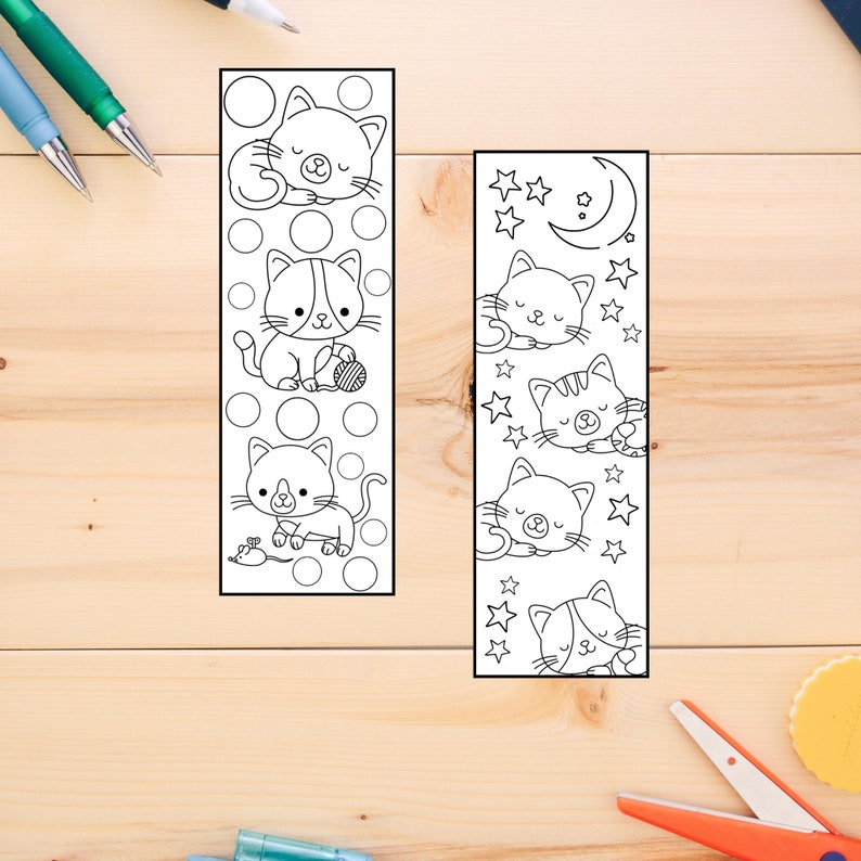 Cat Bookmark Printable Color Your Own Bookmarks Gift for Cat Etsy Canada