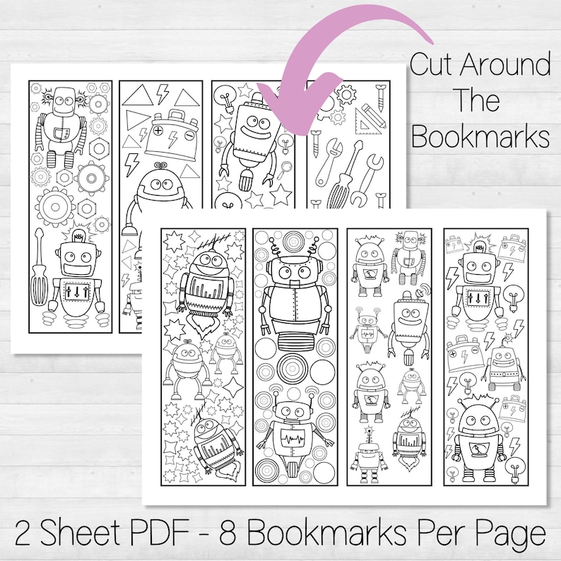 Robot Party Favor, Printable Bookmarks to Color, Reading Rewards for ...