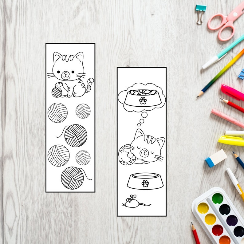 Cat Bookmark Printable Color Your Own Bookmarks Gift for Cat Etsy Canada