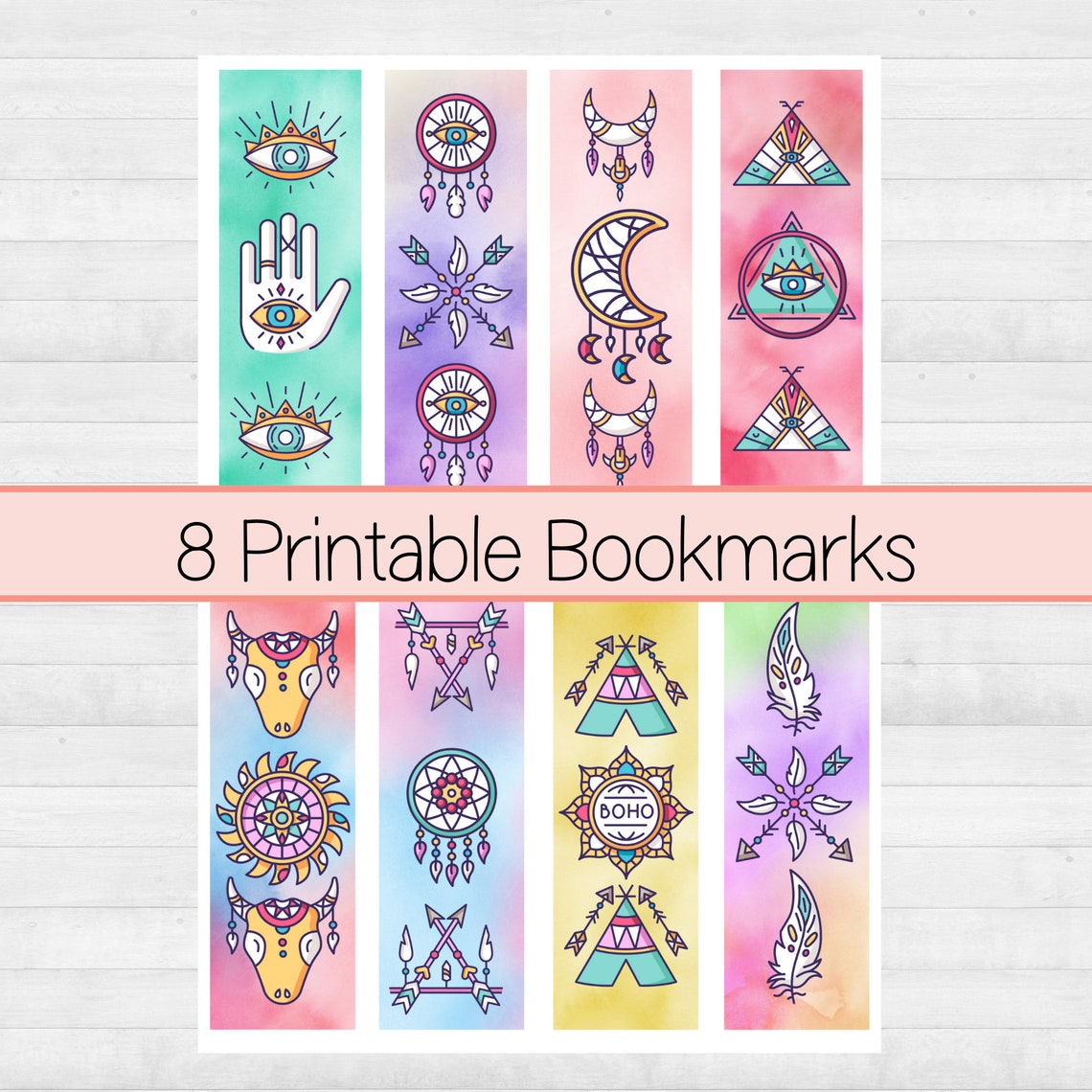 boho-printable-bookmarks-set-of-8-bookmarks-bohemian-etsy