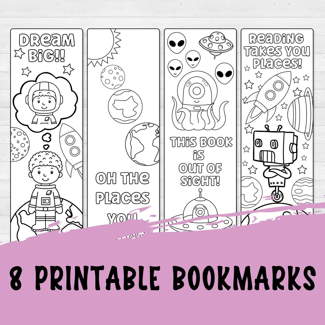 Space Bookmark, Printable Bookmarks for Kids, Space Party Favors