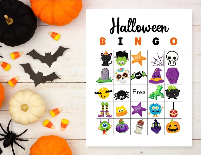 Bingo de Halloween imprimible, Juegos de Halloween para fiestas infantiles, 30 cartones de bingo digitales, juegos en el aula, suministros para fiestas espeluznantes, descarga instantánea imagen 2