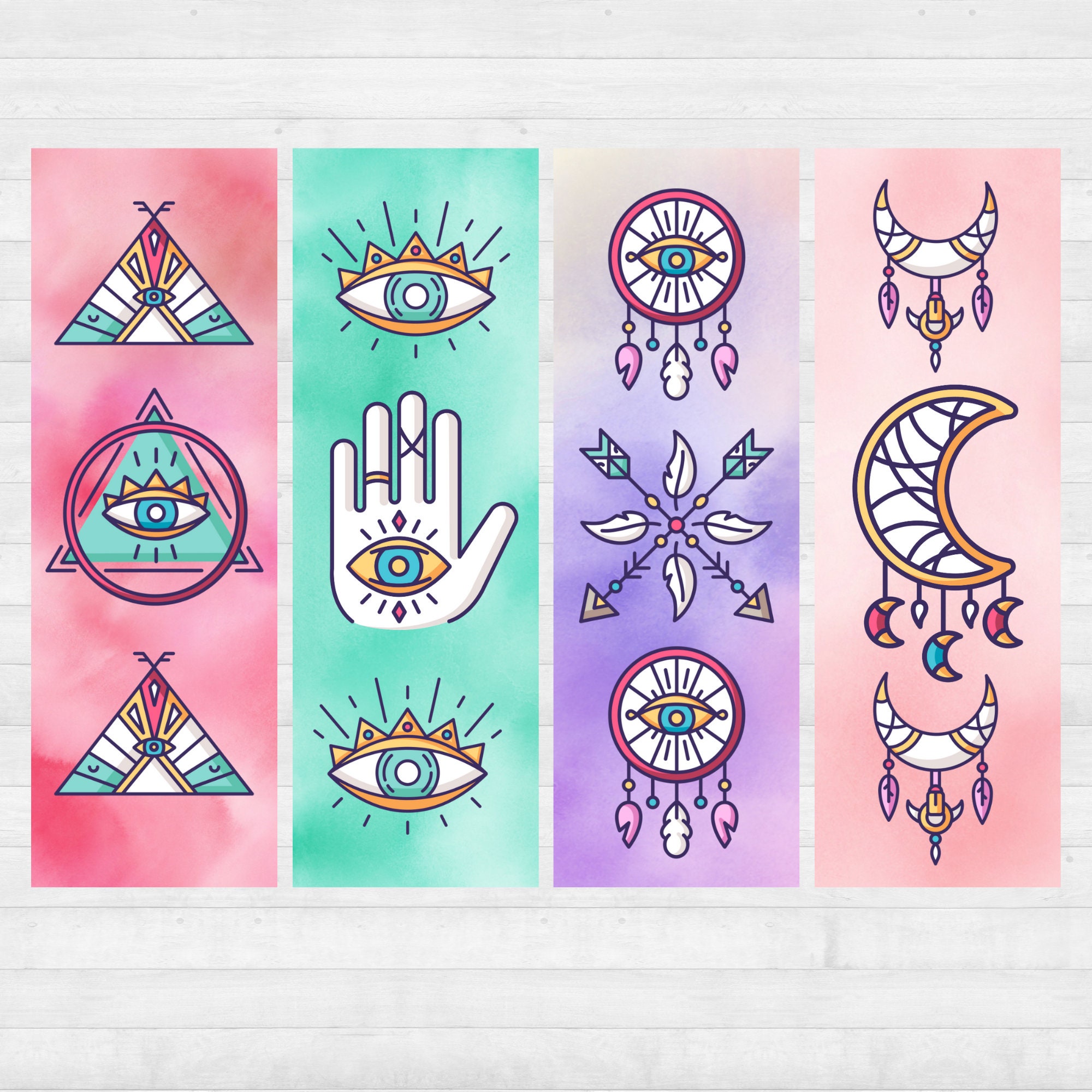 boho-printable-bookmarks-set-of-8-bookmarks-bohemian-etsy