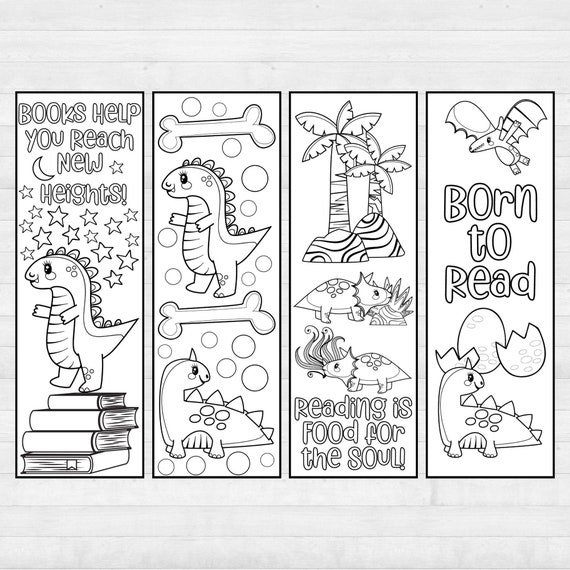 dinosaur bookmark printable coloring bookmarks dinosaur etsy norway