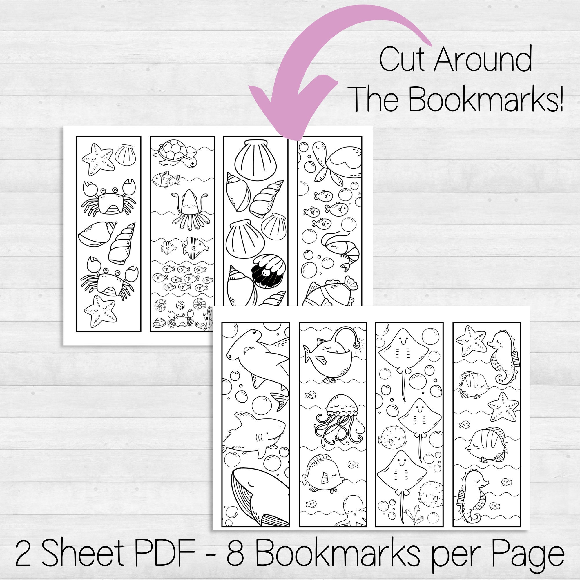 Ocean Bookmarks, Sea Coloring Bookmarks, Cheap Party Favors, Gifts ...
