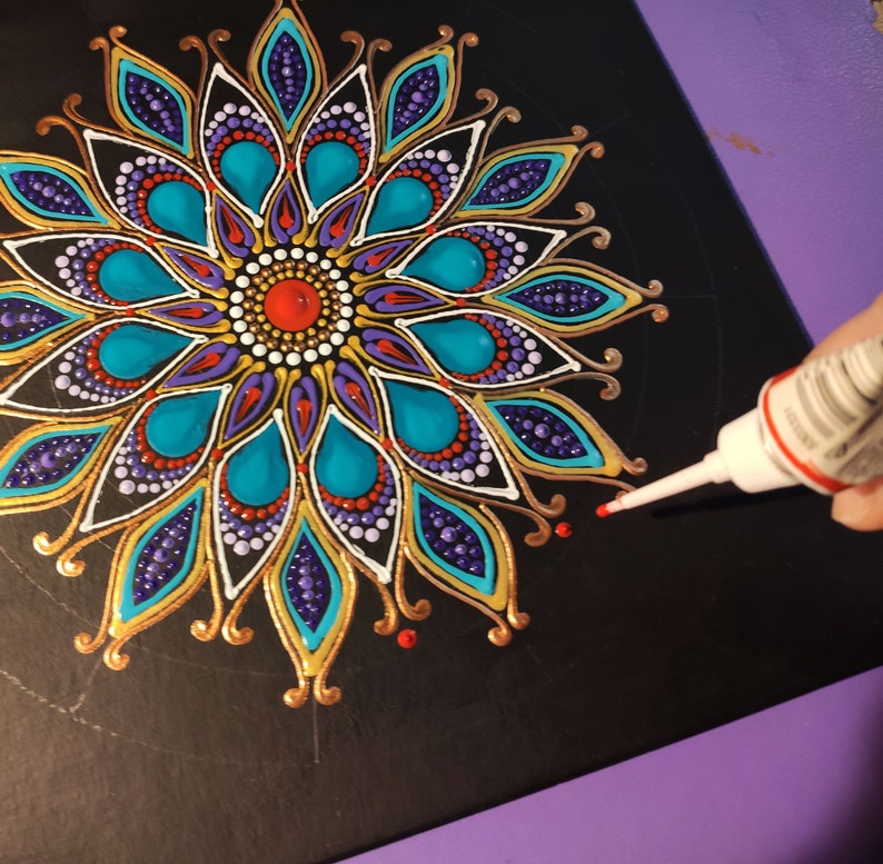 Dot Mandala Painting Original Art Red Blue Purple Dot Art-Dottilism-Hand Painted Acrylic Wall Art