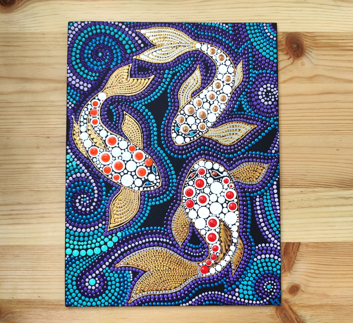 Koi Fish Painting Dot Art Original Artwork Koi Fish Abstract | Etsy