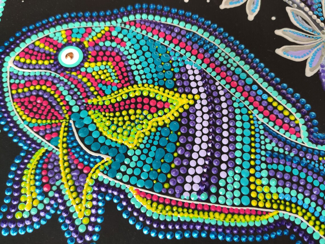Rainbow Fish Painting Original Dot Art Fish Artwork Underwater | Etsy