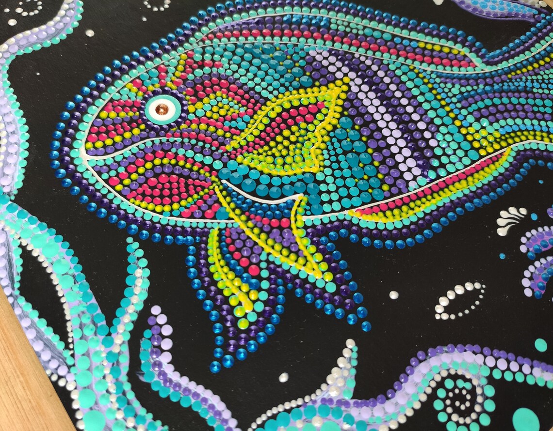 Rainbow Fish Painting Original Dot Art Fish Artwork Underwater | Etsy