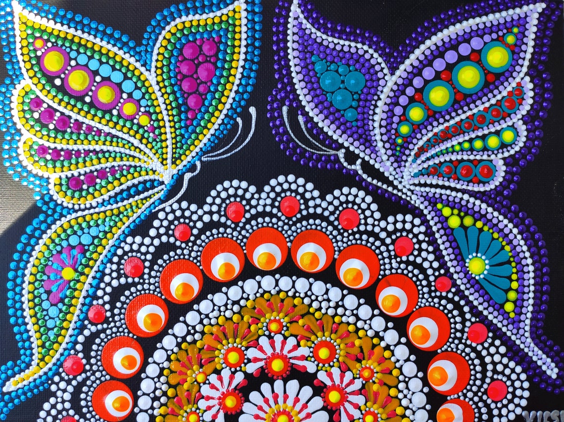 Butterfly Dot Art Original Painting Butterfly Mandala Acrylic Etsy