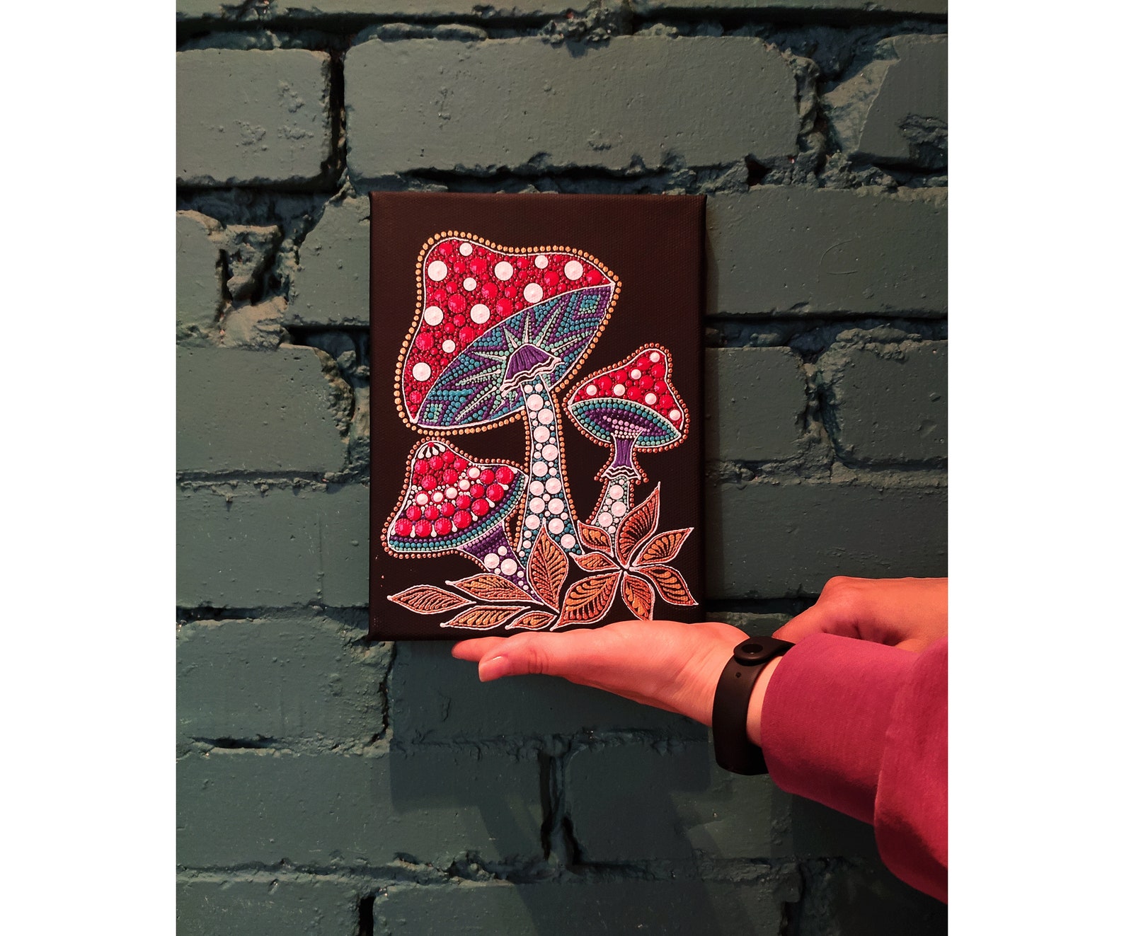 Magic Mushrooms Canvas Painting Original Dot Art Trippy Etsy