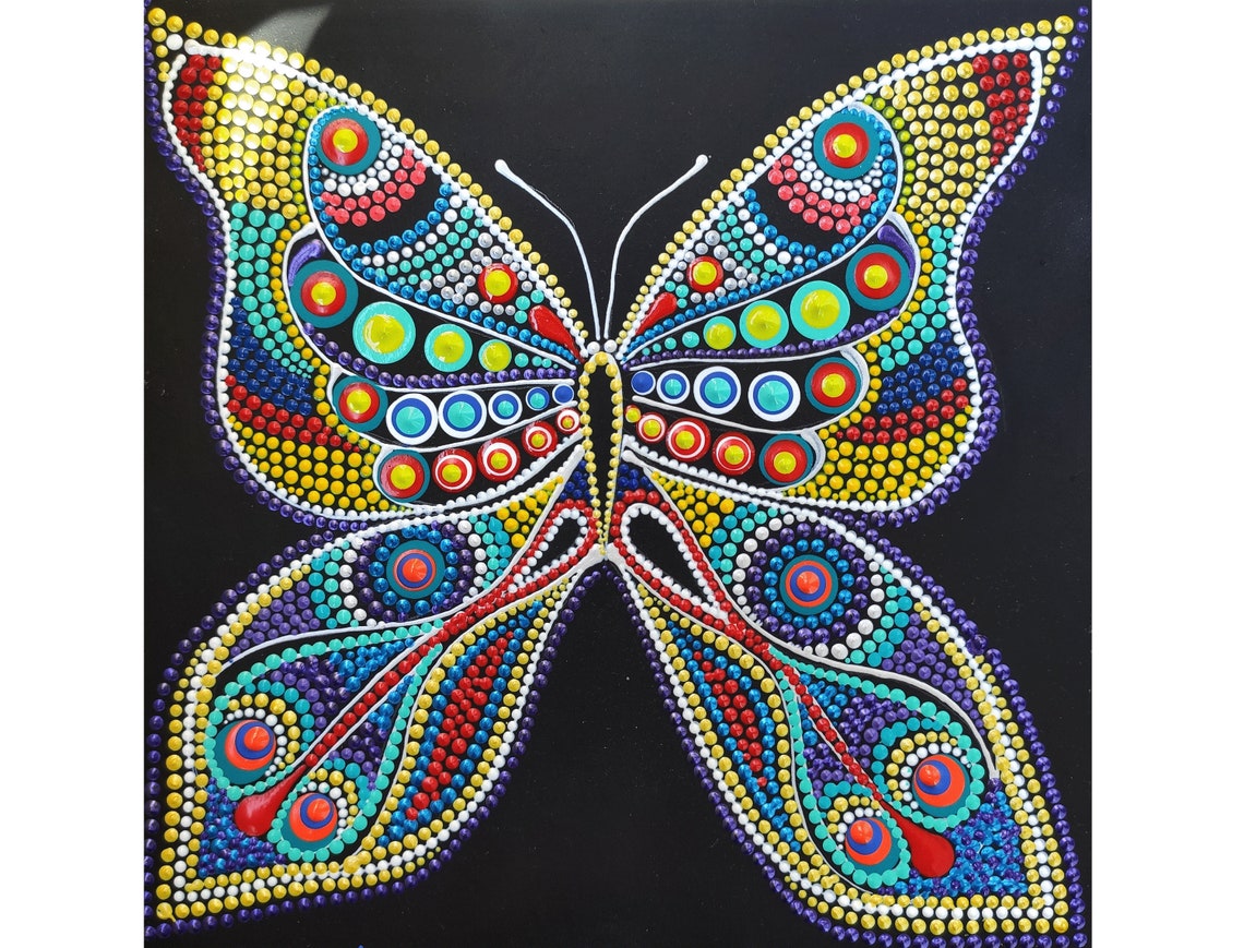 Butterfly Dot Art Original Painting Butterfly Mandala Acrylic | Etsy