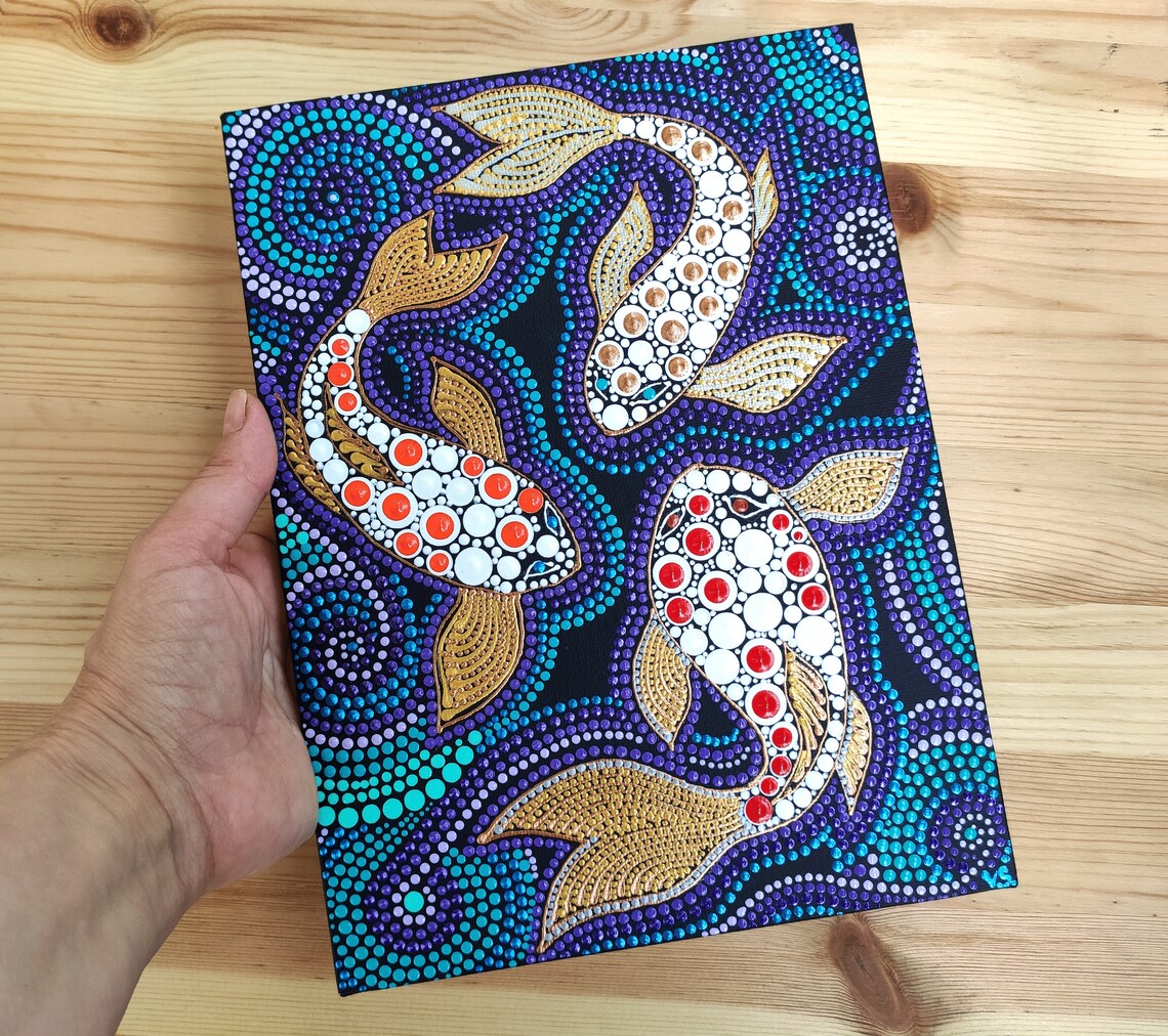 Koi Fish Painting Dot Art Original Artwork Koi Fish Abstract | Etsy