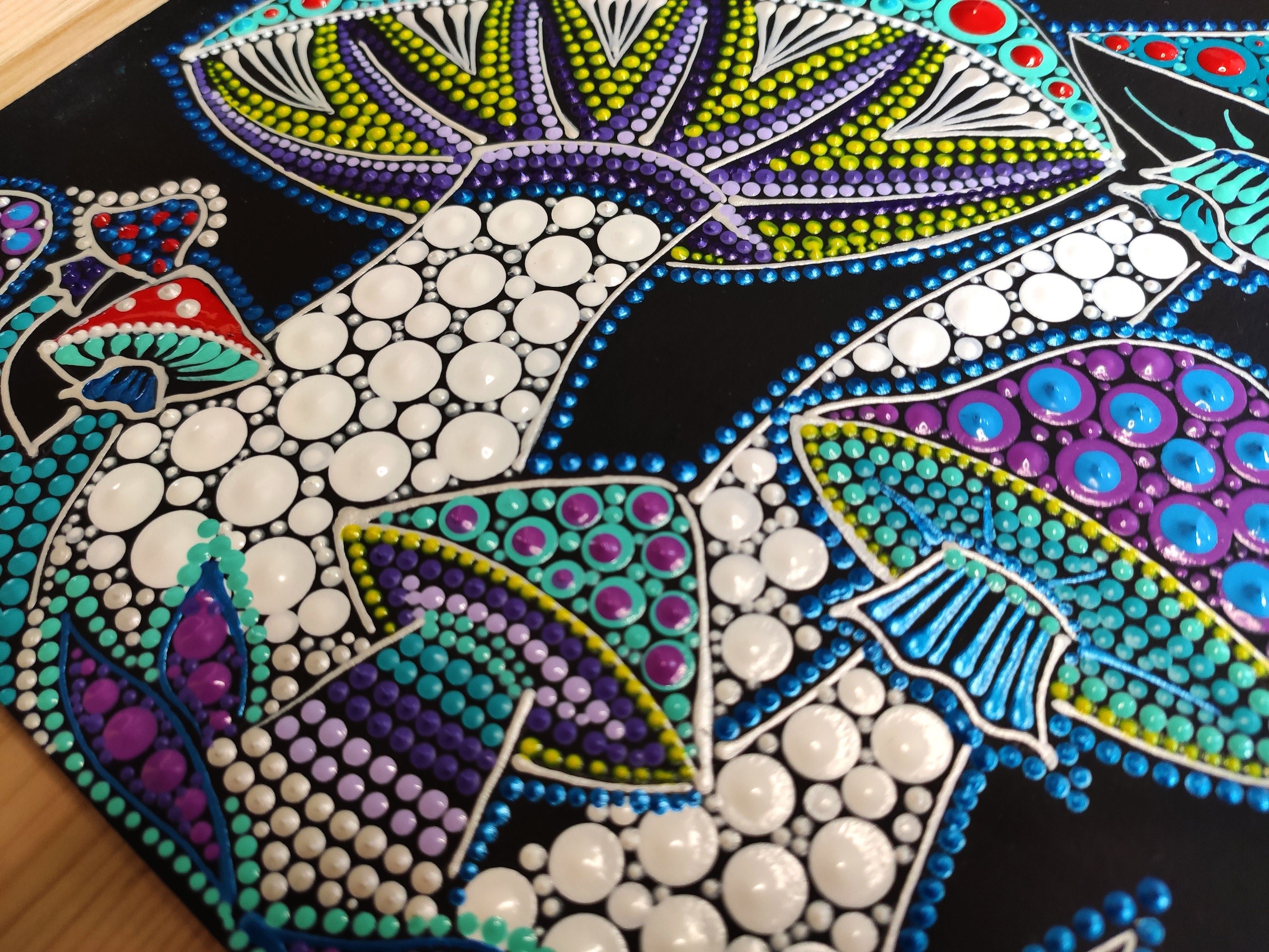 Magic Mushrooms Dot Painting Original Art Trippy Acrylic Dot Etsy