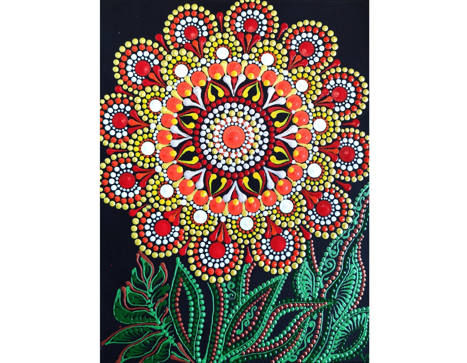Flower Dot Painting Original Art Mandala Floral Wall Art Daisy Etsy